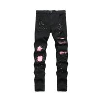 Calças Jeans Pretas Skinny Estilo Y2K Para Homens, Casual, Rasgadas, Slim Fit, Hip Hop, Calças Retas