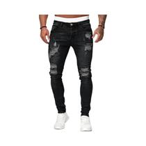 Calças Jeans Skinny Rasgadas Com Lavagem Vintage Para Homens, Casual, Slim Fit, Em Denim