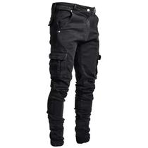 Calças Jeans Slim Fit Masculinas Com Múltiplos Bolsos, Casual, Lavadas, Em Cor Sólida, Calças Cargo Calças Jeans Slim Fit Masculinas Com Múltiplos Bolsos, Casual, Lavadas, Em Cor Sólida, Calças Cargo