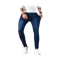 Calças Jeans Slim Fit Masculinas Com Stretch, Cor Sólida, Preto E Azul, Estilo Harajuku Hip-Hop De