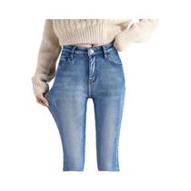 Calças Jeans Térmicas Femininas De Inverno Com Forro De Lã Quente, Calças Lápis De Perna Reta Em