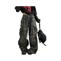 Calças Jeans Vintage De Cintura Alta Verde Militar Para Mulheres, Estilo Y2K, Calças De Denim De