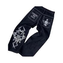 Calças Jeans Vintage Y2K Góticas Hip Hop Para Homens E Mulheres Retro Azul Largas De Cintura Alta