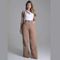 Calças Jeans Wide Leg Feminina Marrom Cintura Alta Sawary 279287