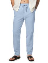 Calças JMIERR: algodão, linho, elástico, cintura, cordão, azul, azul, S