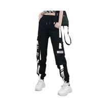 Calças Jogger Cargo Casuais Femininas Pretas Estilo Hip-hop Streetwear Para Dança