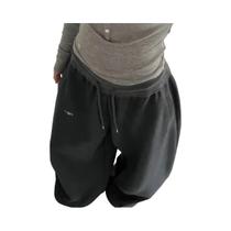 Calças Jogger Oversize Cinza E Preta Com Cintura Alta E Cordão Para Mulheres, Moda Coreana Y2K,