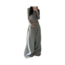 Calças Jogger Oversize Cinza E Preta Com Cintura Alta E Cordão Para Mulheres, Moda Coreana Y2K,
