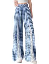 Calças largas Agoeast femininas xadrez de cintura alta com bolsos Calças largas Agoeast femininas xadrez de cintura alta com bolsos