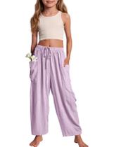 Calças largas COZYPOIN Girl com cintura elástica 5-14 Y (roxa clara-XL)