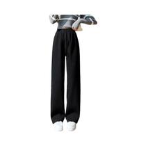 Calças largas de lã feminina inverno cintura alta calças compridas soltas casuais