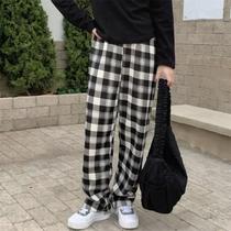 Calças Largas De Pelúcia Quente De Caxemira Xadrez De Inverno Feminino Casual Moda Coreana