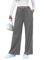 Calças largas EVALESS com malha canelada e cintura elástica para mulheres