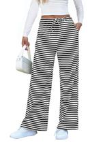 Calças largas EVALESS, malha canelada, cordão, cintura listrada