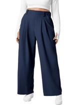 Calças largas Eytino Plus Size, elástico, cintura alta, 4X azul marinho Calças largas Eytino Plus Size, elástico, cintura alta, 4X azul marinho