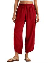 Calças largas Feiersi Baggy Elastic Waist Palazzo Wine Red