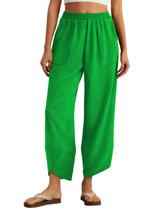 Calças largas Feiersi, folgada, elástica, cintura, verde, casual