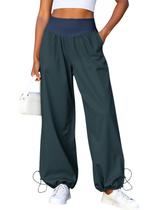 Calças largas Fisoew Casual de cintura alta, folgadas com bolsos