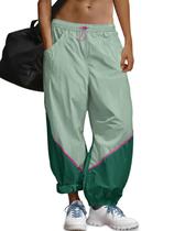 Calças largas Fisoew femininas casuais com cintura elástica verde Calças largas Fisoew femininas casuais com cintura elástica verde