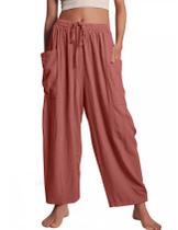 Calças largas Kissonic Casual com cordão solto para mulheres Calças largas Kissonic Casual com cordão solto para mulheres
