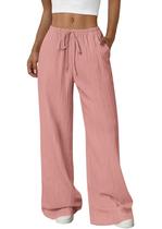 Calças largas PRETTYGARDEN, verão 2026, cintura alta, rosa