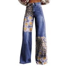 Calças largas RTJTGXF 2024 com estampa floral vintage plus size