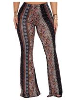 Calças largas WDIRARA com estampa boho elástica de cintura alta para mulheres Calças largas WDIRARA com estampa boho elástica de cintura alta para mulheres