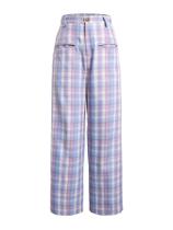 Calças largas WDIRARA xadrez casual de cintura alta para mulheres Calças largas WDIRARA xadrez casual de cintura alta para mulheres