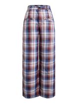 Calças largas WDIRARA xadrez casual de cintura alta para mulheres Calças largas WDIRARA xadrez casual de cintura alta para mulheres