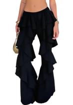 Calças LETSVDO com babados, chiffon, elástico, cintura larga, perna larga, feminina Calças LETSVDO com babados, chiffon, elástico, cintura larga, perna larga, feminina