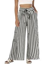 Calças listradas de pernas largas Bankeng Summer Casual para mulheres Calças listradas de pernas largas Bankeng Summer Casual para mulheres