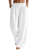 Calças LOMON de Linho Branco com Pernas Largas para Verão e Bolsos Calças LOMON de Linho Branco com Pernas Largas para Verão e Bolsos