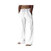 Calças Longas Casuais De Algodão E Linho Para Homens, Respiráveis, Com Cintura Elástica, Cor Sólida,