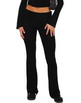 Calças Luckinbaby Flare Skinny Fold Over Leggings para mulheres negras Calças Luckinbaby Flare Skinny Fold Over Leggings para mulheres negras