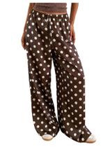 Calças MakeMechic, verão, cetim, seda, casuais, pernas largas, marrons, femininas