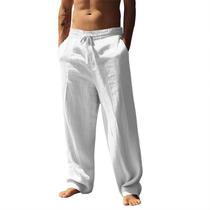 Calças masculinas casuais de linho domirica, brancas, soltas, 3GG Calças masculinas casuais de linho domirica, brancas, soltas, 3GG