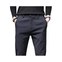 Calças Masculinas De Algodão Elástico Slim Fit Outono Casual Negócios Moda Cintura Elástica Cinza