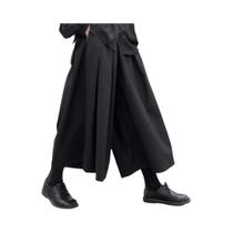 Calças Masculinas Estilo Gótico Escuro De Perna Larga, Cintura Alta, Cropped, Soltas, Hakama Samurai