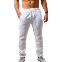 Calças masculinas Percle, linho, casuais, brancas, verão