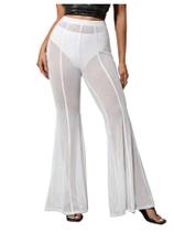 Calças Milumia Sheer Mesh Flare High Waist Loose White Calças Milumia Sheer Mesh Flare High Waist Loose White