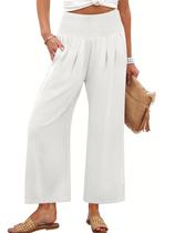 Calças Palazzo ANRABESS brancas de cintura alta e perna larga para mulheres