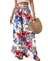 Calças Palazzo Bsubseach, pernas largas, estampa floral, viscose, mulheres Calças Palazzo Bsubseach, pernas largas, estampa floral, viscose, mulheres