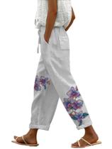 Calças Palazzo domirica com estampa floral de linho plus size 4GG para mulheres Calças Palazzo domirica com estampa floral de linho plus size 4GG para mulheres
