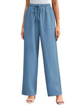 Calças Palazzo GRACE KARIN elásticas de cintura alta azul claro L para mulheres