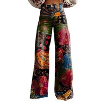 Calças Palazzo LUFHBEHB femininas com estampa floral boho de cintura alta