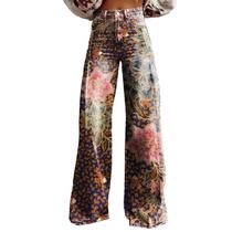 Calças Palazzo LUFHBEHB femininas com estampa floral boho de cintura alta Calças Palazzo LUFHBEHB femininas com estampa floral boho de cintura alta