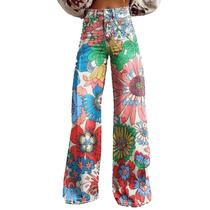 Calças Palazzo LUFHBEHB femininas com estampa floral boho de cintura alta