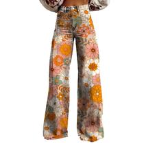 Calças Palazzo LUFHBEHB femininas com estampa floral boho de cintura alta