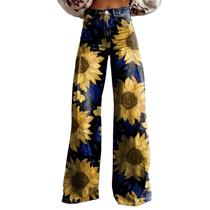 Calças Palazzo LUFHBEHB femininas com estampa floral boho de cintura alta