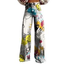 Calças Palazzo LUFHBEHB femininas com estampa floral boho de cintura alta